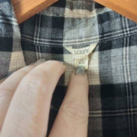 J‎ Crew Womens Plaid Popover Tunic Shirt XS Black Beige Cotton Style 50280 Fall - Picture 2 of 9